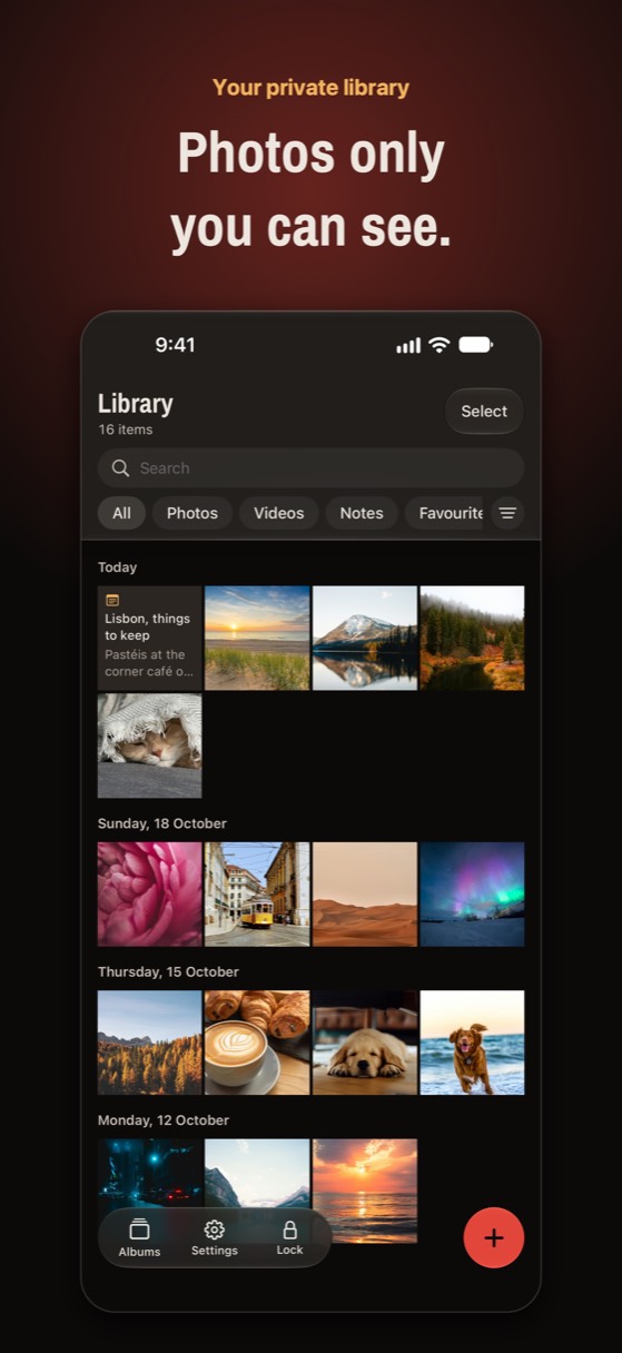 Noxium's library: a private grid of photos and videos inside the vault
